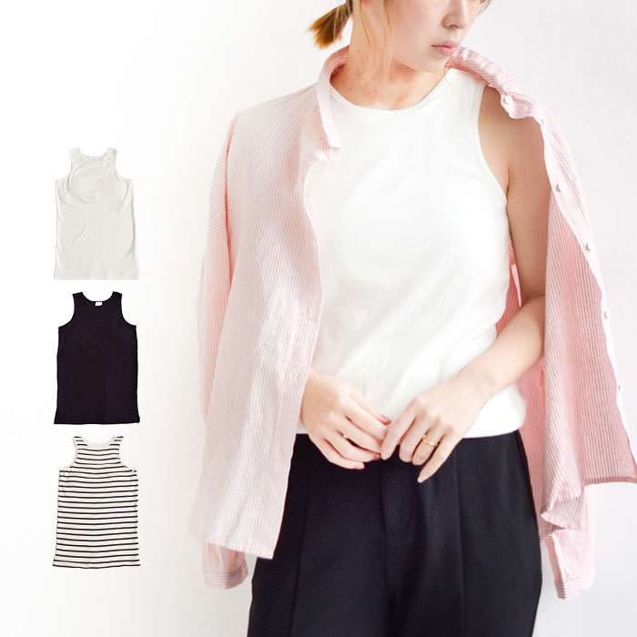 トップス フライス アメリカン スリーブ タンクトップ レディース ブラカップ付 ノースリーブ スリーブレス 袖なし インナー 夏 秋 綿 HR24S-L003