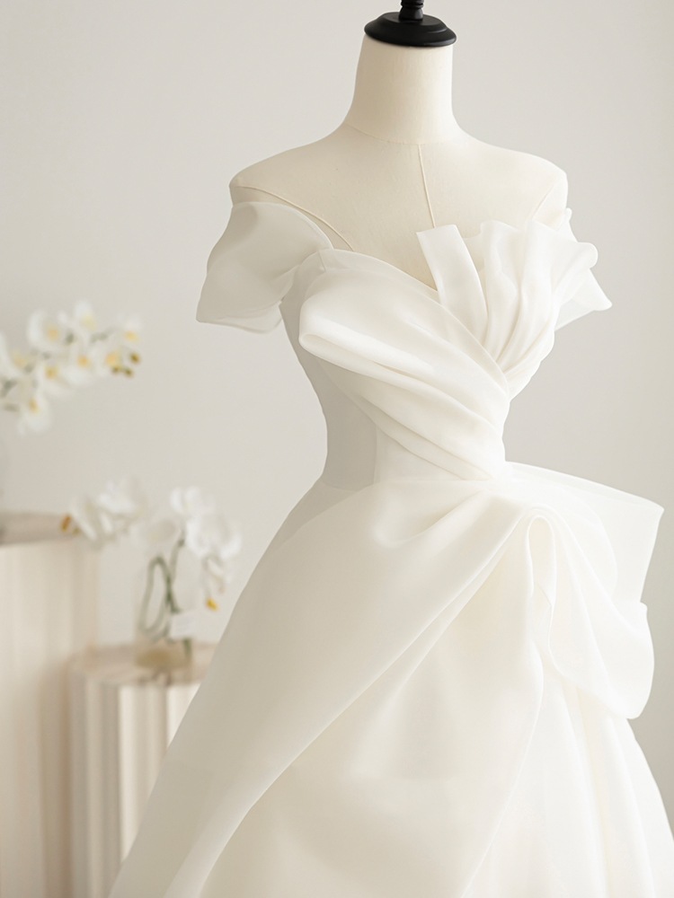 2025年 ストラップレス ウェディングドレス 花嫁用 女性用 小型 軽量 シンプル 外出用 ガーゼ フォレスト 旅行 写真撮影 プリンセス