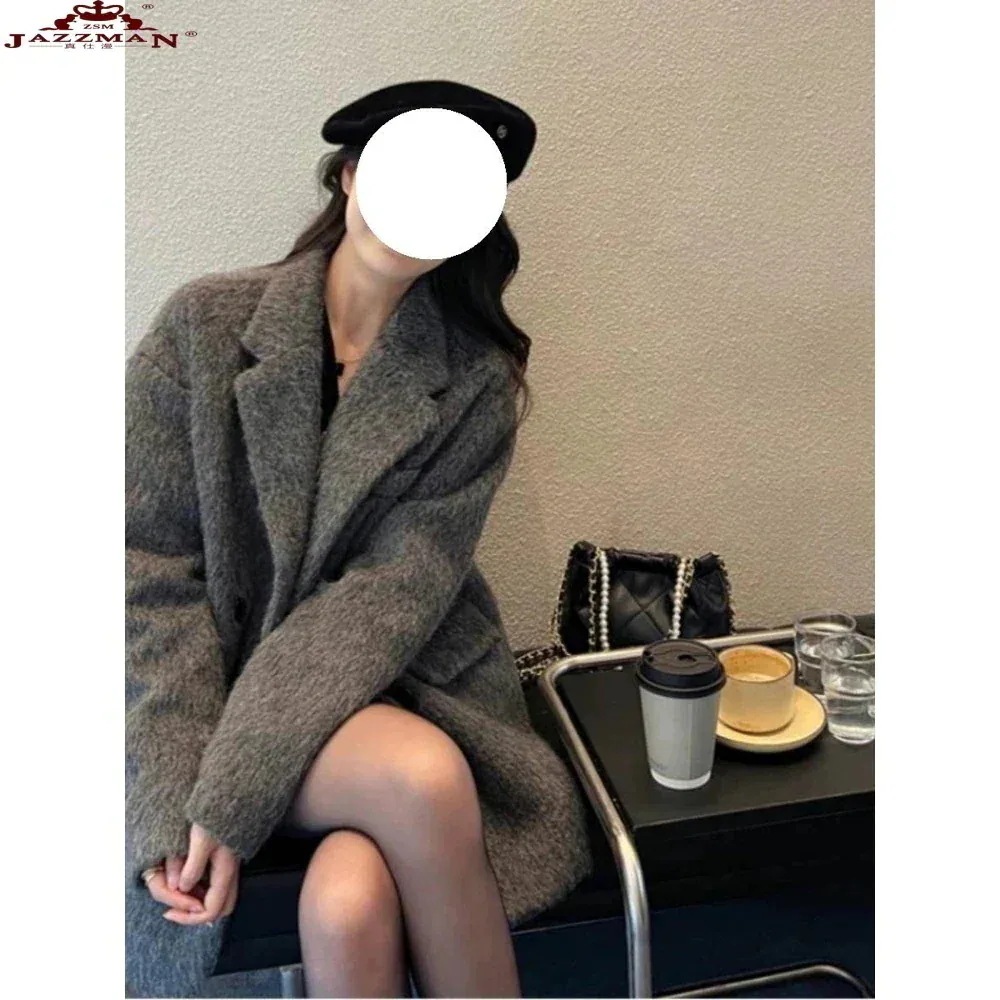 人気アウター 韓国ファッション グレーウールのブレザー新作今はゆったりとした着やせ感のあるラシャコートが流行