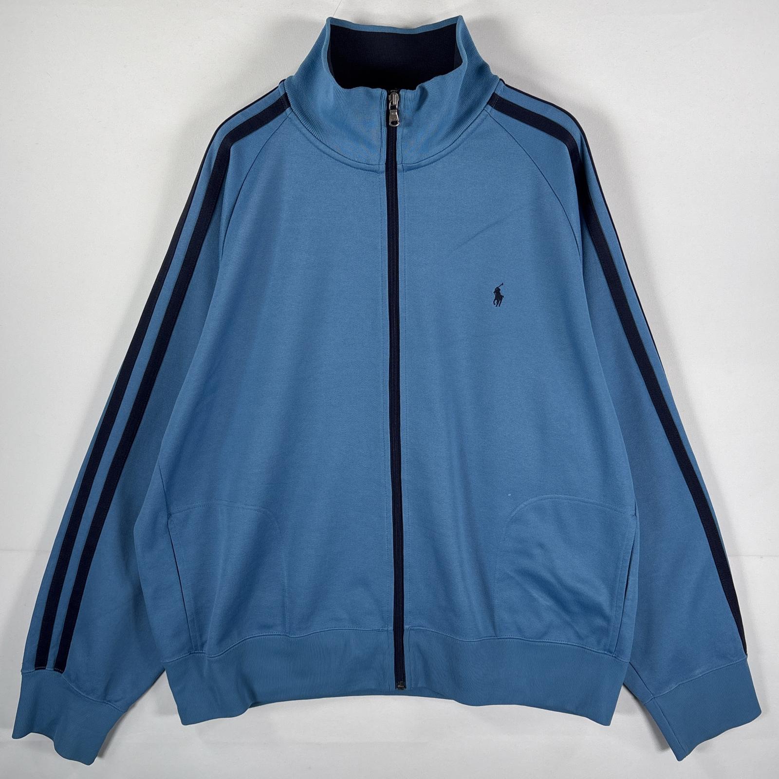 古着 90s/90年代 ポロスポーツ POLO SPORTS トラックジャケット ジャージ ワンポイント刺繍 サイドライン XL 水色 メンズ