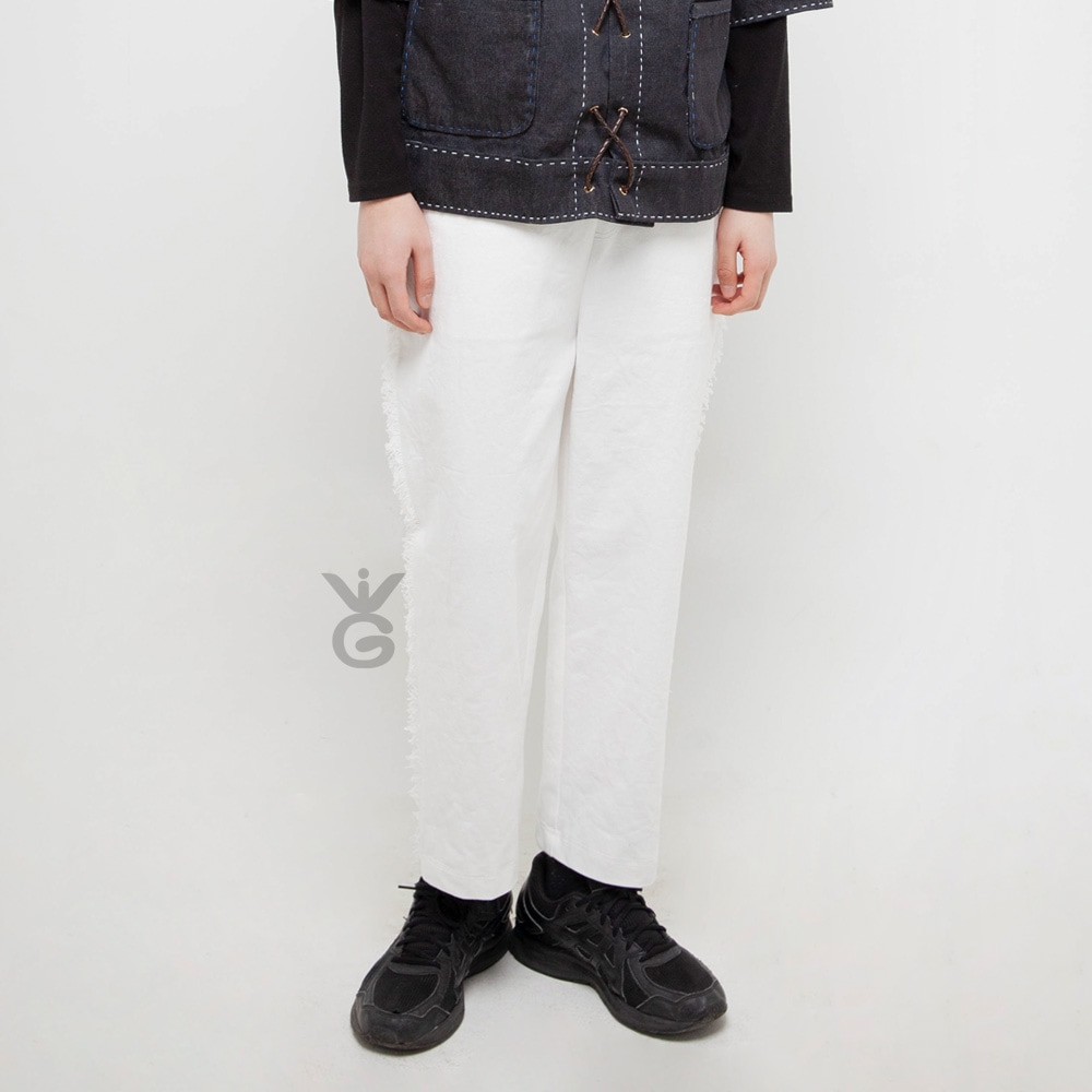 ヘーベDWパンツ男性ゴムバンド付きドローストリングサイドにフリンジディテール