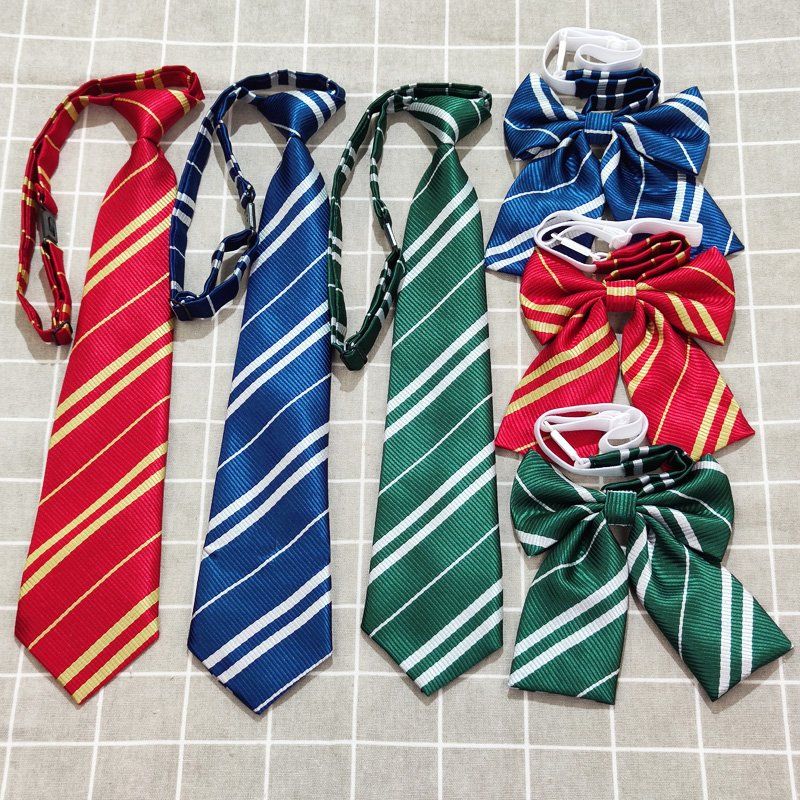 【1つ買うと10つ無料】子供用ハリーポッターネクタイ結び目のないショートスタイル小学校スタイル赤黄青緑のストライプの蝶ネクタイ女性用グリフィンドール
