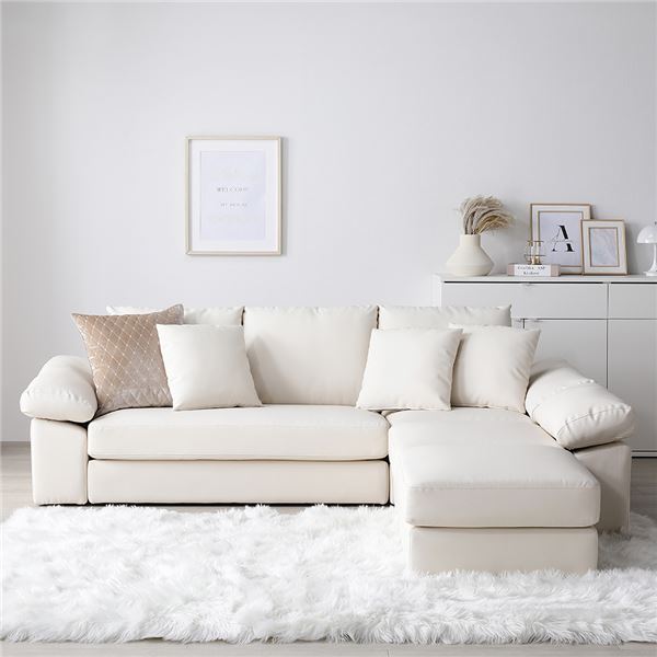 カウチソファ レザー アイボリー 脚なし 樹脂パーツ1cm ミニクッション3個付き PVC生地 組立品 43,259円