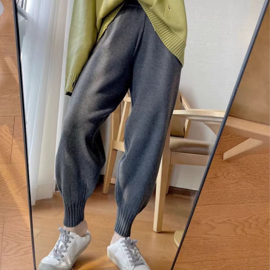 ニット ジョガーパンツ レギンス ハイウエスト 黒 韓国 レディース 個性的 大きいサイズ 大人 かっこいい きれいめ 高級感 高見え おしゃれ オルチャン ブラック 体型カバー ゆったり