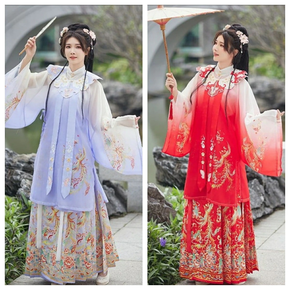 中華服 漢服 華流衣装 中華古代服 チャイナ服 中華風 チャイナ風 鳳凰柄 唐装 古典美人服 舞台衣装 ステージ衣装 グラデーション チャイナドレス イベント 仮装 コスチューム 写真撮影 華やか