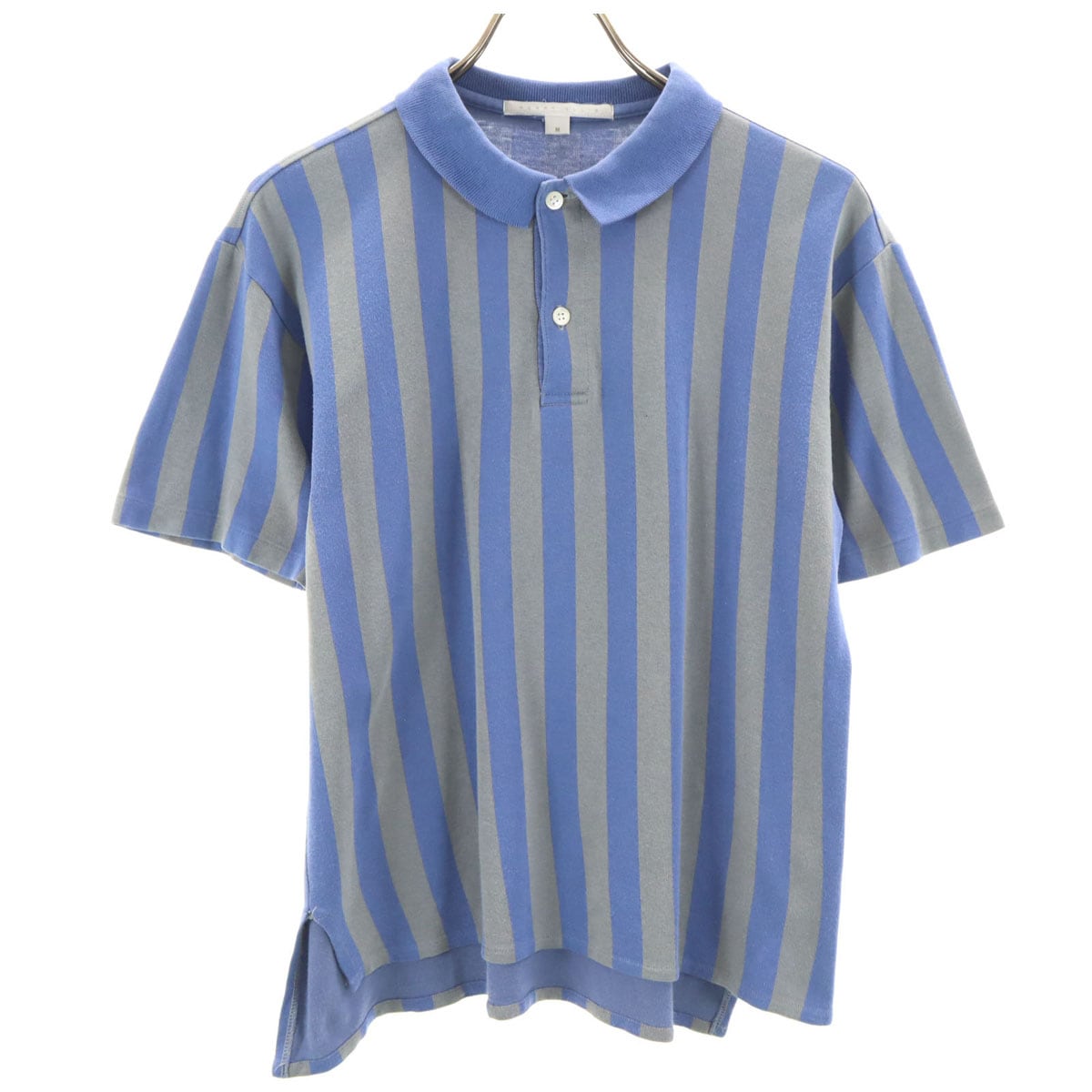 PERRY ELLIS ペリーエリス 90s オールド ストライプ柄 半袖 ポロシャツ M ブルー系 メンズ 古着