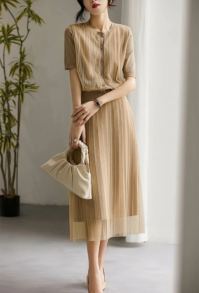 セットアップ レディース サマーニット 2点セット セーター プリーツスカート 上品 カットソー ドルマン 長袖 春 秋 さらりと心地よい 着痩せ シンプル カジュアル 女性らしい きれいめ お洒落