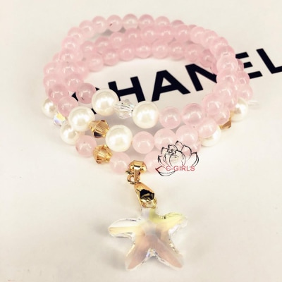 天然石 パワーストーン スターフィッシュ ロング7mm ネックレス ブレスレット ローズクォーツ