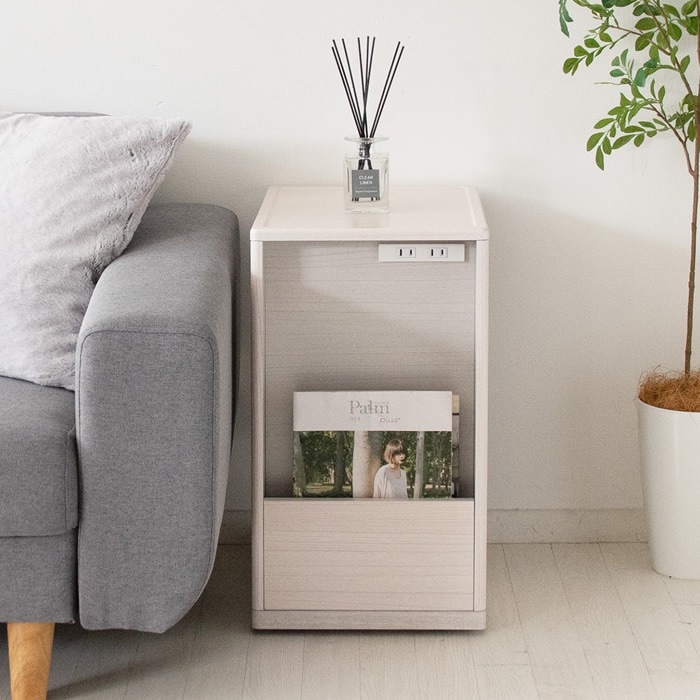 ソファサイドテーブル 天板 2口コンセント付き ST-550-WH ホワイト