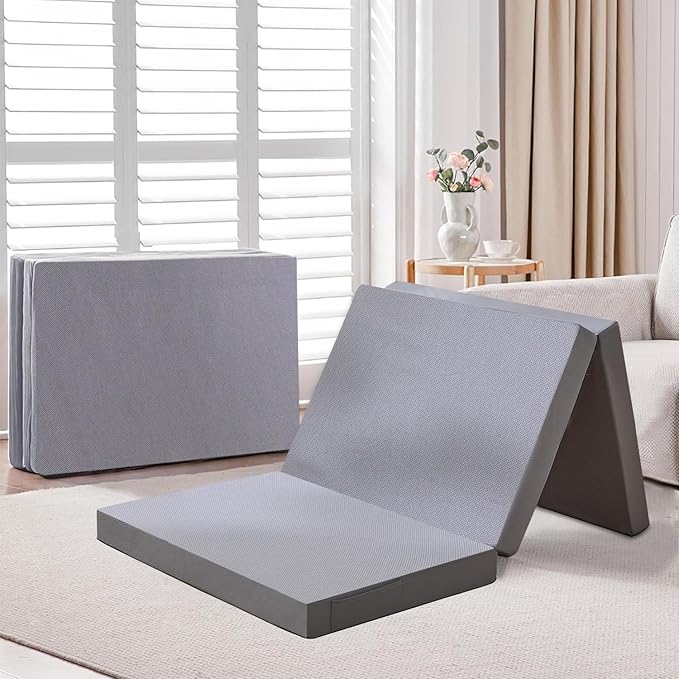 三つ折りマットレス セミシングル 硬め 190N 高反発 極厚 10cm 体圧分散 洗えるカバー 120x195x10cm グレー