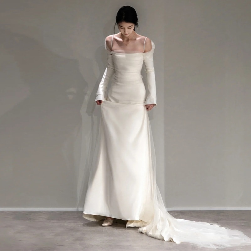 結婚式フレンチ ドレス ワンピース ウエディングドレス フィッシュテールスカート 花嫁 披露宴 二次会 謝恩会 発表会 演奏会 女子会
