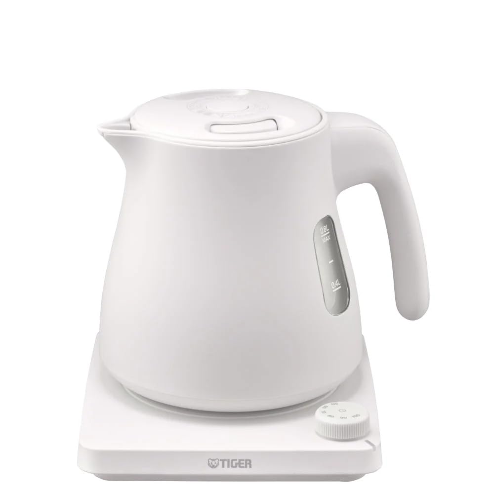 タイガー魔法瓶(TIGER) 電気ケトル 温度調節機能付き 湯沸かし コーヒードリップ 0.8L 転倒お湯漏れ防止 カラだき防止 蒸気レス ホワイト PTV-A080WG