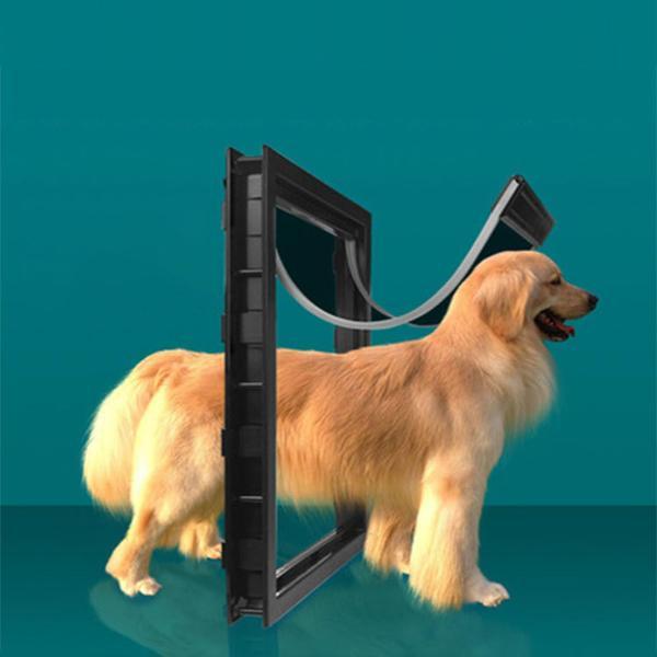 プレミアム猫犬フラップドア小型ペットゲートABSプラスチック透明子犬Lブラック