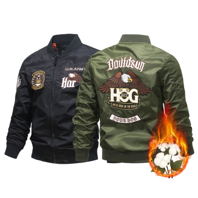 メンズ MA-1 フライトジャケット ブルゾン 中綿 刺繍入り イーグル ワッペン風 ミリタリージャケット ストリート系 アウター カジュアル 黒 カーキ 秋 冬 M～4XL
