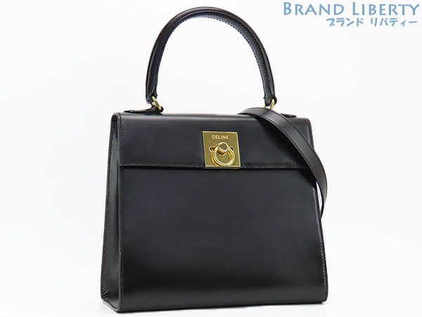 美品セリーヌヴィンテージ2WAYトップハンドルバッグハンドバッグショルダーバッグポシェットブラックレザー