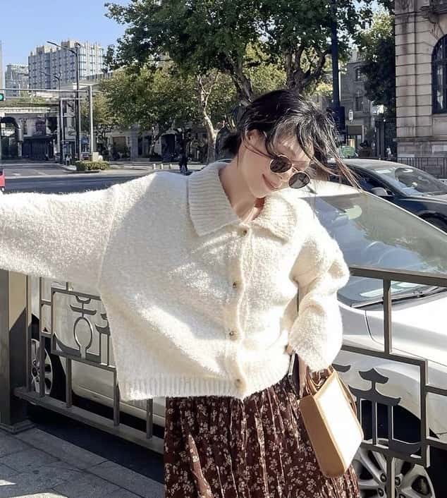 【2024新作】レディース ボアコート 100%オーストラリア産ウール 防寒 ゆったりフィット 長袖 襟付き ボタン付き 秋冬用 ミルクホワイト/コーヒーブラウン サイズM/L【LPIUTY】