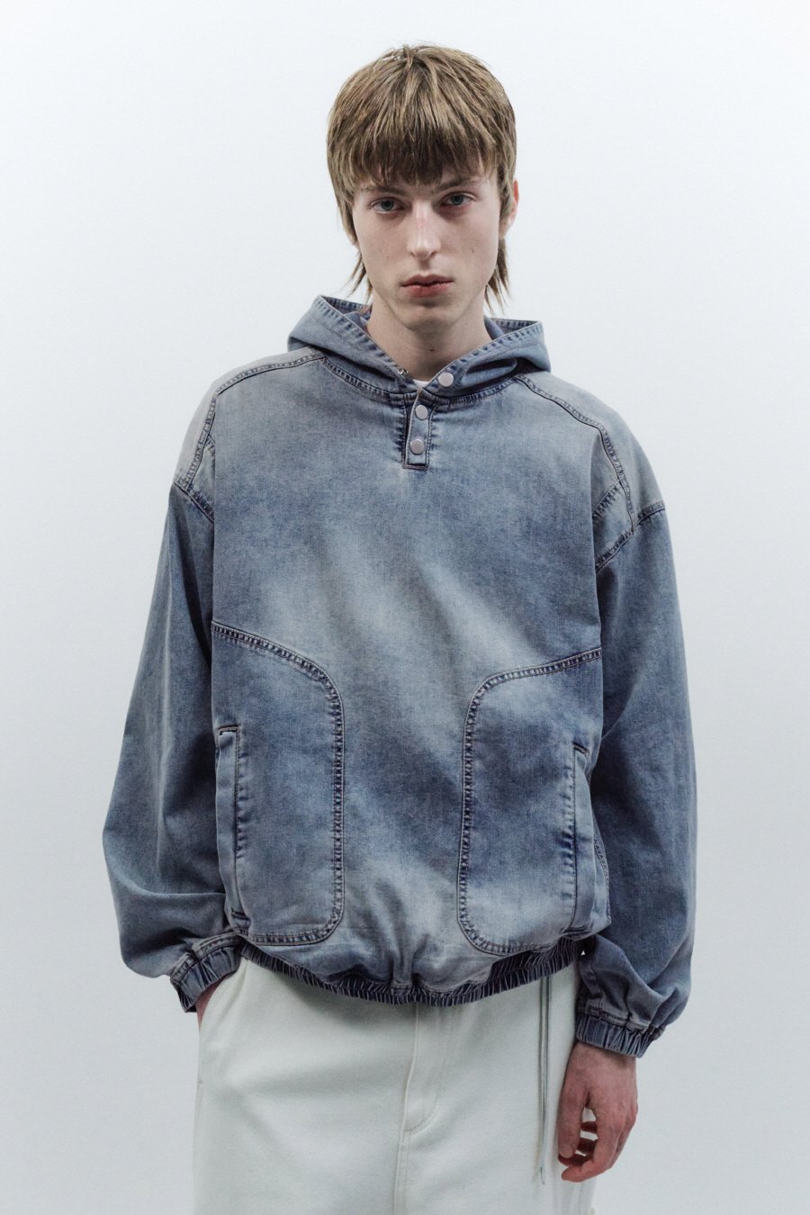 【INSILENCE】 BRUSHED DENIM PULLOVER : BLUE