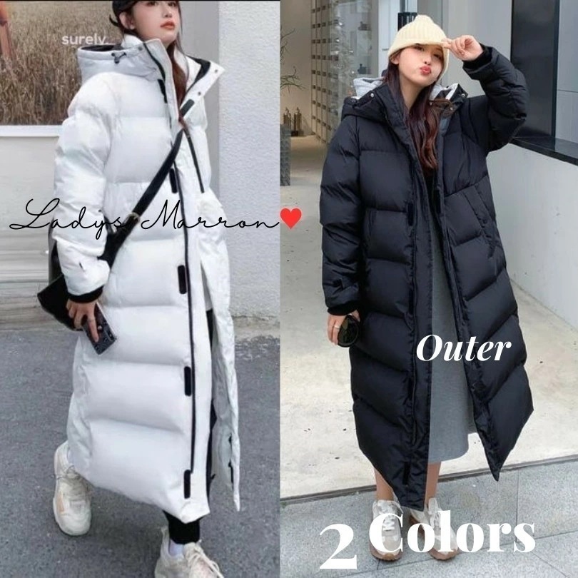 【即納】ベンチコート レディース 中綿コート アウター ダウンコート 白 黒 ダウンジャケット 秋 冬 長袖 ロングコート 白ダウン 黒ダウン 可愛い 防寒 あったかい 寒さ対策 無地 フート付き 韓