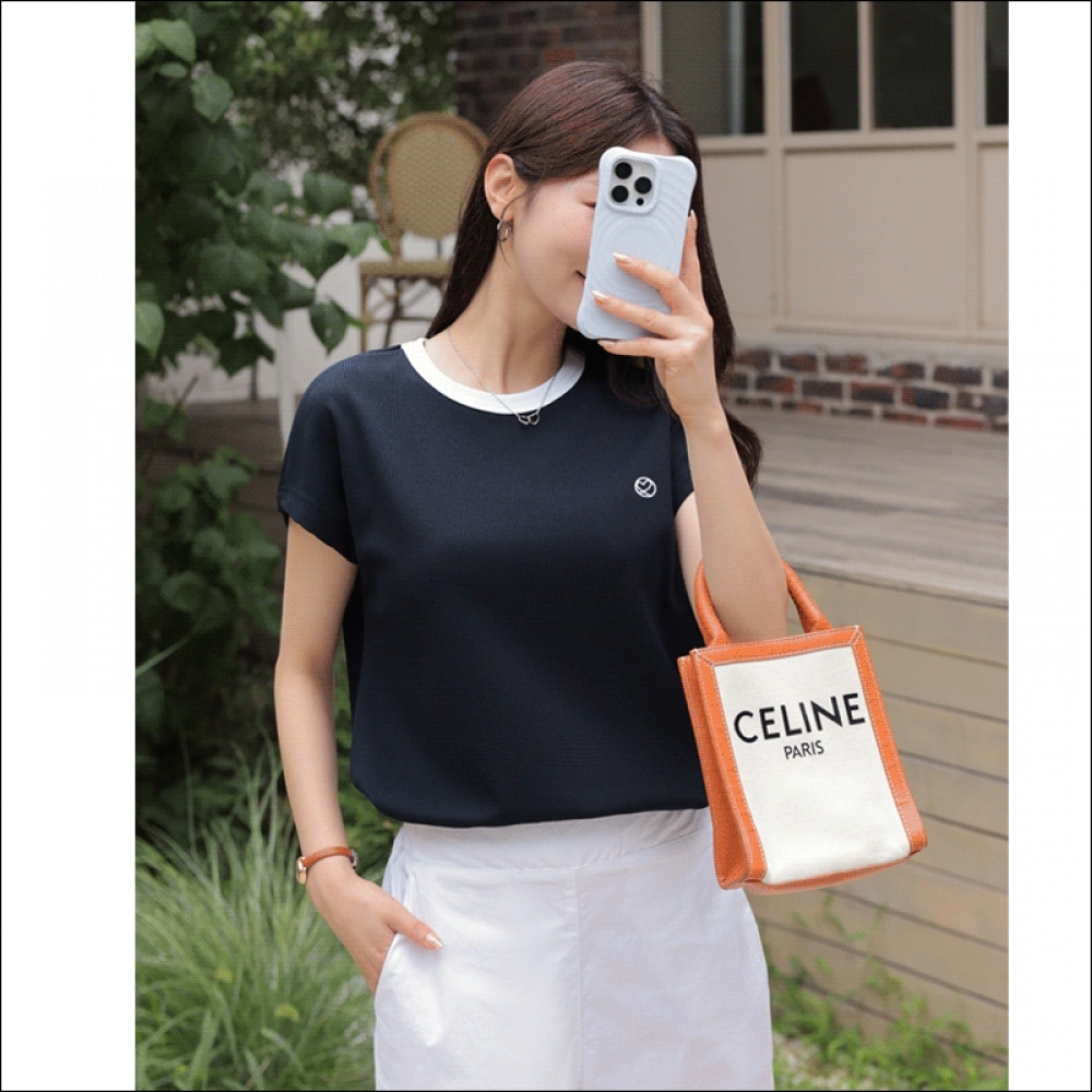 Click & Funny ザハートエンブロイダリーキャップスリーブ T シャツ