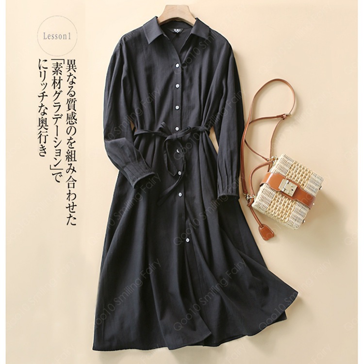 【新品追加】【最安値挑戦】気品綿麻スカート2024春ワンピース新型長袖日系ロングスカート-48