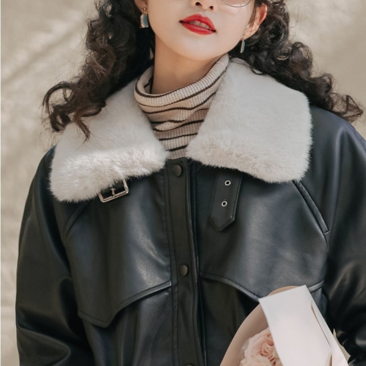 裏ボアジャケット ライダースジャケット ハイウエストジャケット 冬ボアアウター トップス アウター コート ジャケット シャンパー 上着 ロング ロング丈 袖あり 長袖 萌袖 Vネック 襟付き スリム