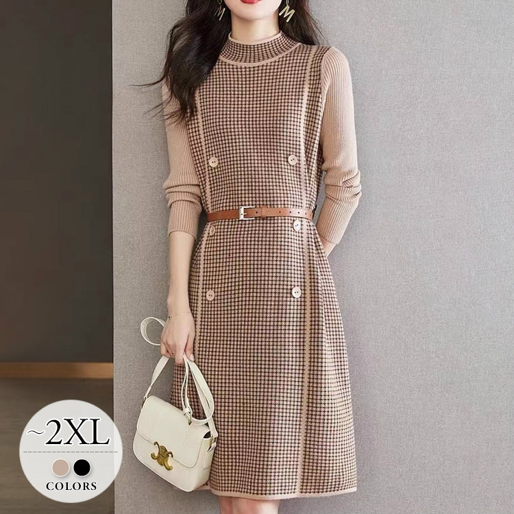 ニットワンピース 膝丈 ワンピース 長袖 厚手 大きいサイズ 大人かわいい 美人 レディース 秋 冬