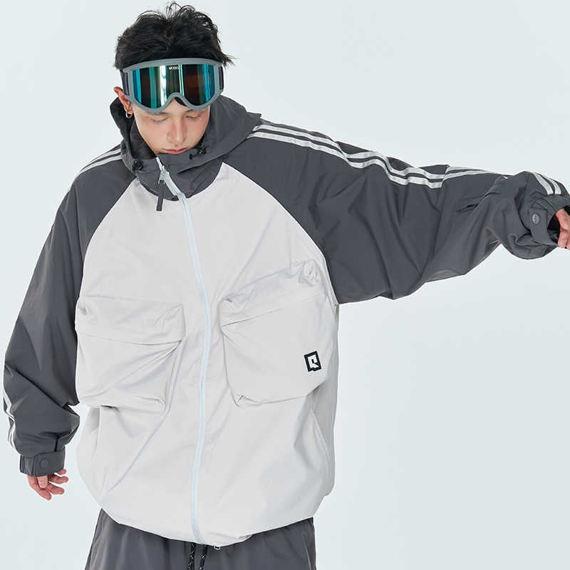 スノーボードウェア 2024 2025 上下セット ストライプ グレー レディース メンズ 防水20000 ジャケット アウター パンツ 3L スノボー スキーウェア スノボウェア