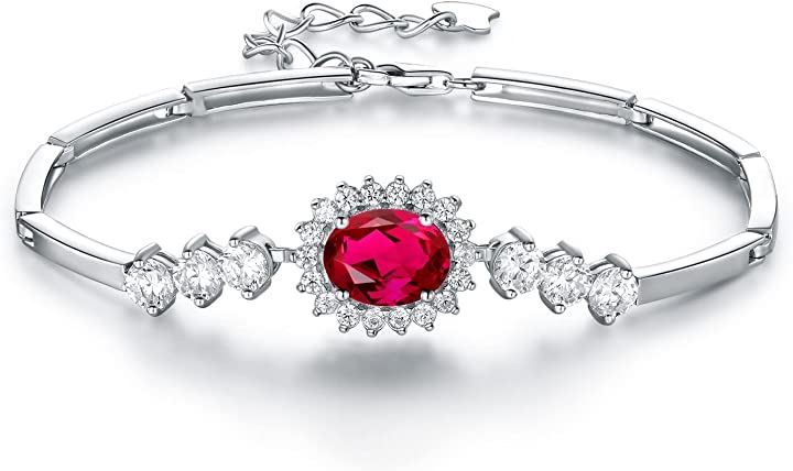 7月 誕生石 ルビー 女性シルバー925 レディース ブレスレット 調節可能 925純銀製(7月 誕生石 ルビー)
