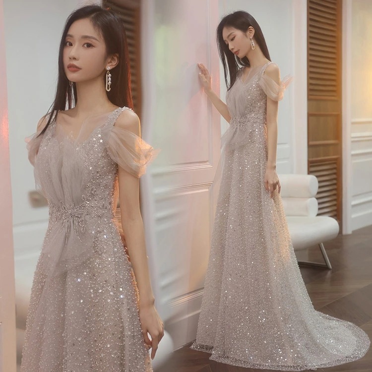 ロングドレス イブニングドレス オフショルダー 肩出し スパンコール キラキラドレス 発表会ドレス ロング Aライン パーティードレス 結婚式ドレス 二次会ドレス オシャレ キレイめ XS S M L