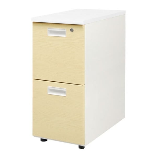 法人限定 Netforce LD-WD2S-C-W-WH-NA 天板ホワイト 袖箱ナチュラル ナッツ 脇机 (2段 シリンダー錠) メーカー直送