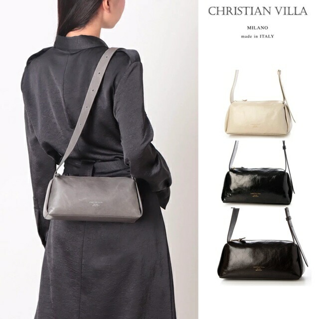CHRISTIAN VILLA クリスチャンヴィラ ハンド バッグ 2WAY ショルダーバッグ レディース イタリア製 牛革 ブラック レザー 6268 MINI SHOULDER BAG jo