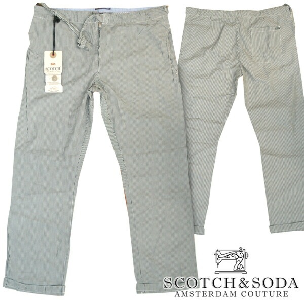 スコッチ&ソーダ スコッチアンドソーダ scotch&soda メンズ ワイド イージーパンツ ストライプ ウォッシュブラック ホワイト ズボン ボトムス カジュアル サーフ セレブ ストリート ヨー