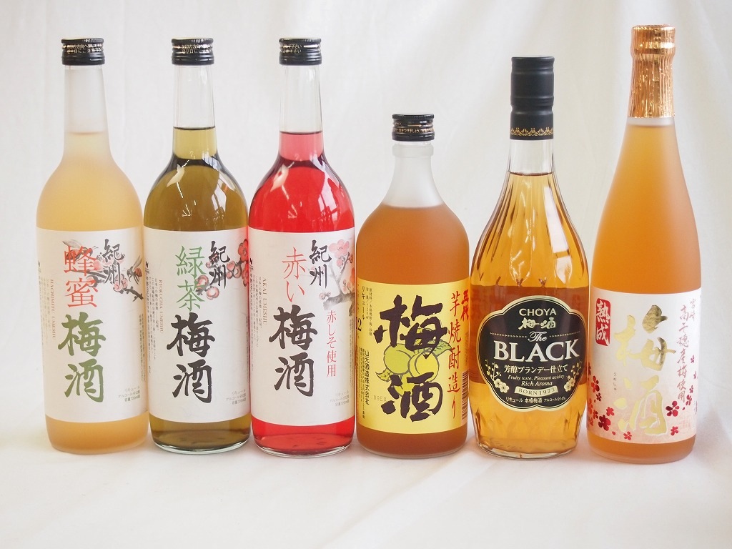 豪華梅酒6本セット(芋焼酎仕込五代梅酒(鹿児島) 高千穂産梅使用熟成梅酒 赤しそ赤い梅酒(和歌山)