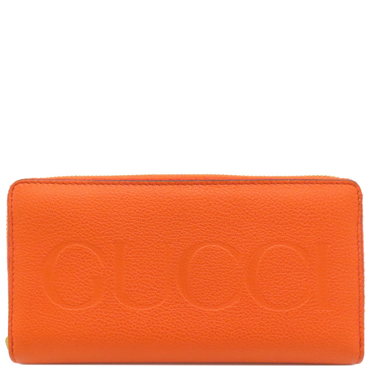 グッチ GUCCI 長財布 ロゴ ジップアラウンド ウォレット レザー オレンジ ゴールド金具 ラウンドファスナー 658691 【箱】【中古】