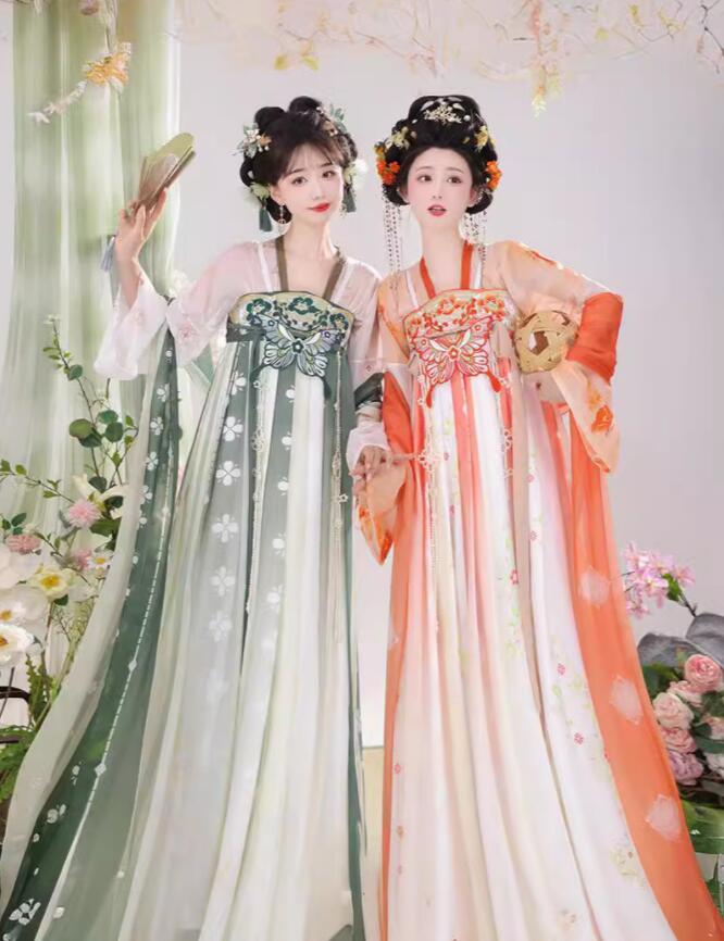 漢服 レディース ハロウィン コスプレ衣装 漢風 古風 ドレス 蝶飾り 刺繍付き フレア袖 中華風ドレス 古典ダンス衣装 学園祭 文化祭 イベント 発表会 撮影衣装 ハロウィン コスプレ衣装 コスチュ