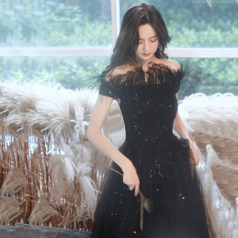 2025新品追加パーティドレス ブラック ワンピース 韓国ファッション ロングドレス 結婚式 誕生日 演奏会 花嫁 司会