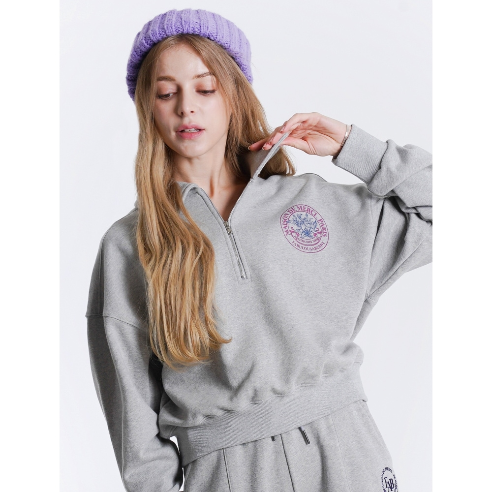 ファビュラスアーカイブ女性用クロップルリースプリントハーフジップアップメラングレー (FCB3TS353W)