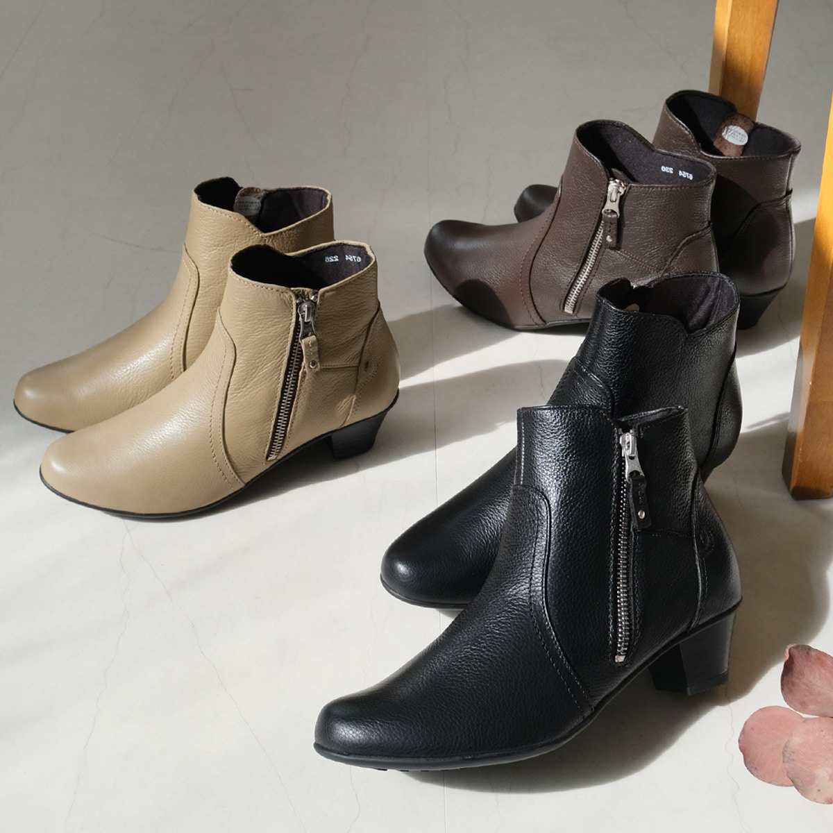 【最終売り尽くし！】サイドファスナーショートブーツ本革 レディース