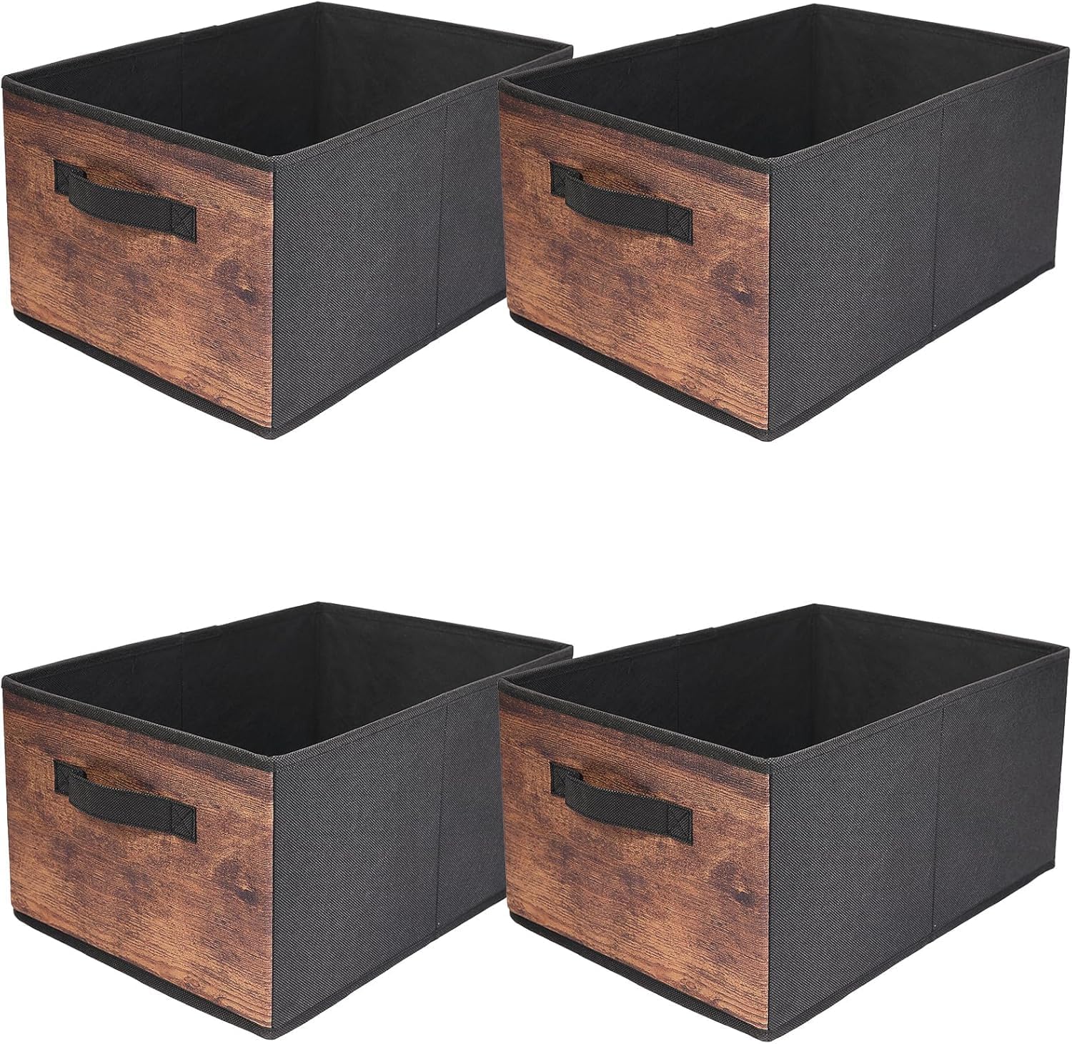 大容量 収納ボックス(4個セット) 39*29*20cm 折り畳み式 長方形 取っ手付き 木目調 おもちゃ収納