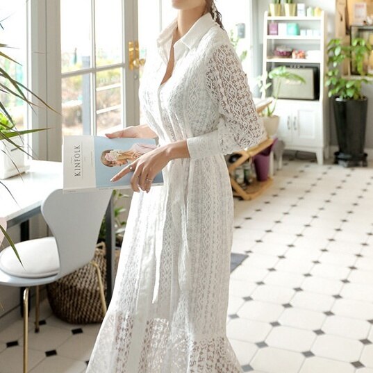 2color ワンピース ロングワンピース シャツワンピ シャツ 長袖 長そで ロング ロング丈 襟