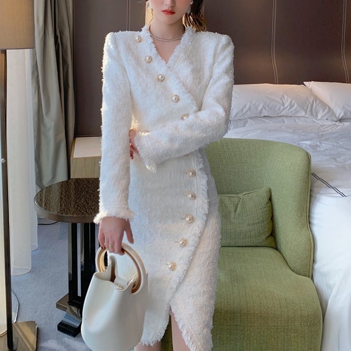 セットアップ ジャケット 上着 2点セット フリンジ メタルボタン Vネック ペンシルスカート スーツ クロップ丈 ジャケット レトロ ショート丈 膝上 袖あり 長袖 上下セット 2点セット lsu0