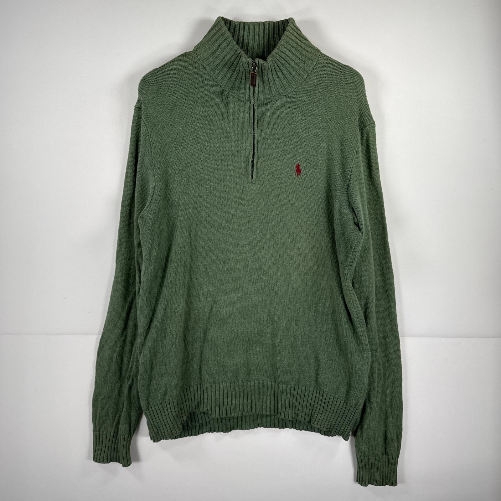 古着 ポロバイラルフローレン Polo by Ralph Lauren 長袖 セーター ハーフジップ ニット ワンポイント リブ襟 M グリーン系 無地 メンズ