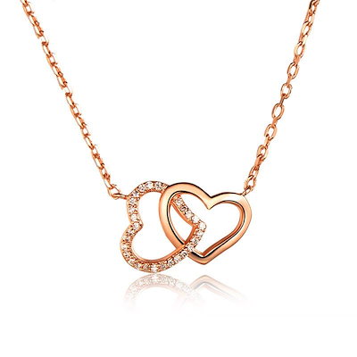 ネックレス レディース ダブルハート ダイヤ オープンハート ホワイト ゴールド プラチナ仕上げ シ