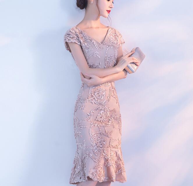 マーメイドドレス　3色選択可能　膝丈　結婚式　ドレス　パーティー　演出　着瘦せ　発表会　披露宴　二次会