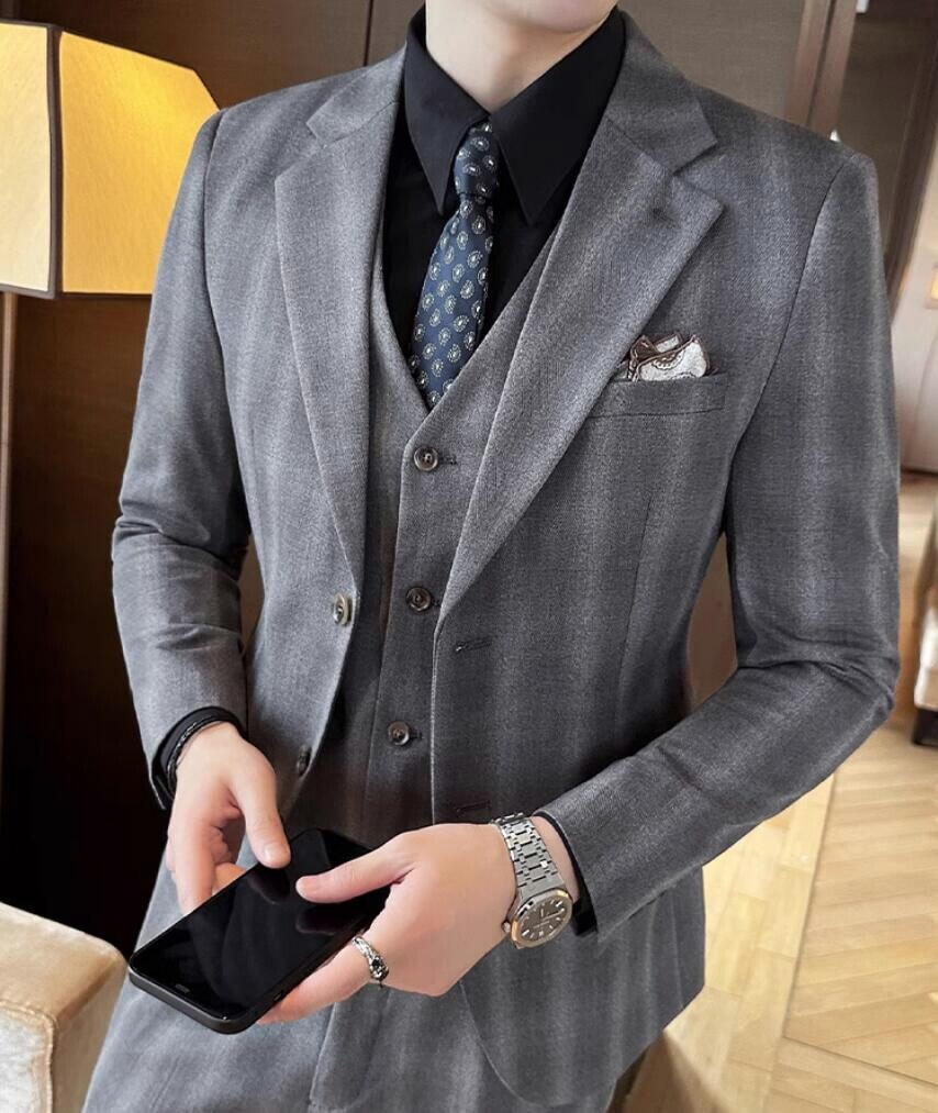[3日出荷 最安値]【目玉商品～超人気】ビジネススーツ フォーマルスーツ チェック柄 メンズスーツ 卒業 成人式スーツ 2点/3点セット ジャケット+パンツ+ベスト スリーピース シングルスーツ 通勤