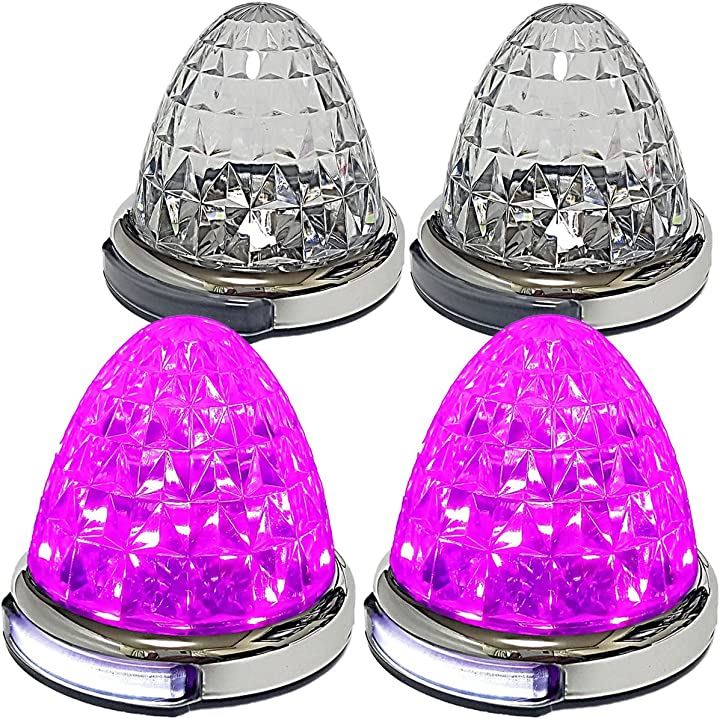 カスタマイズ 12V 24V トラック用 LED マーカーランプ 路肩灯機能付 サイド メッキリング 5面クリスタルカット仕様 22LED 汎用(ピンク, 4個)