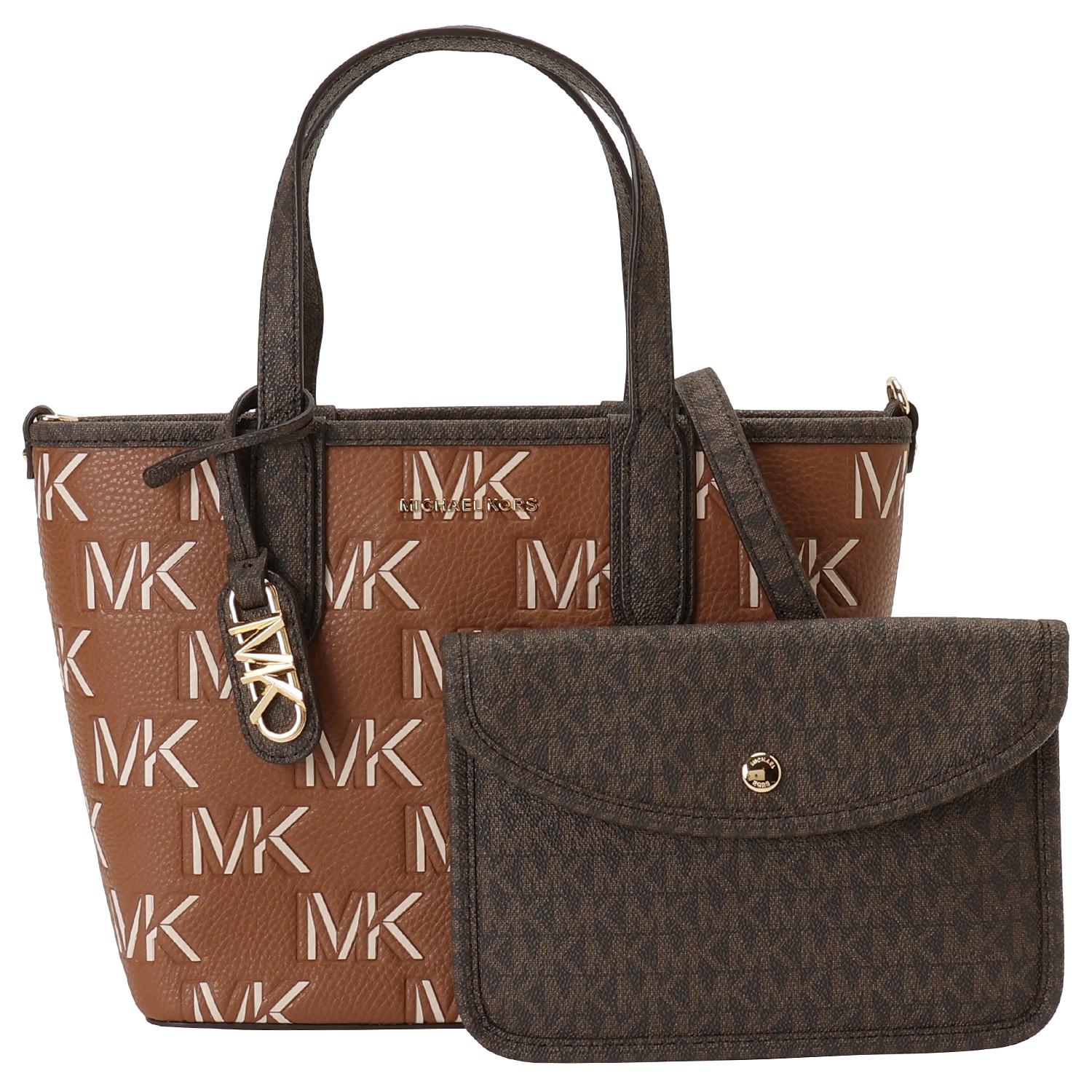 マイケルコース バッグ MICHAEL KORS レディース 30F3GZAT0L 227 BRN/LUGGAGE エリーザ ポーチ付 MKロゴプリント トートバッグ エクストラスモール 2WAY シ