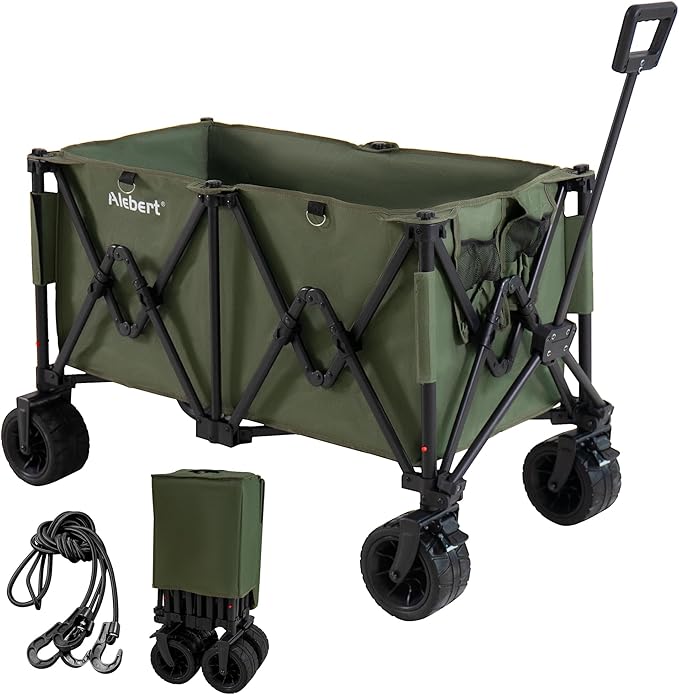 キャリーワゴン アウトドア特化タイヤ 190L大容量 150kg高耐荷重 アウトドアワゴン キャリーカート キャンプカート ワンタッチ収束式 折り畳み 自立収納 コンパクト 軽量 4輪 特大 タイヤ