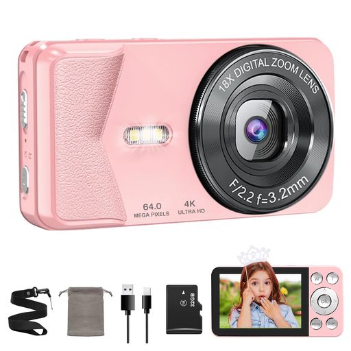 QZTCAMERA デジカメ 4K デジタルカメラ 小型カメラ 6400万画素 OTG対応 スマホ連動 タイムプラス録画機能 2.8インチ大画面 オートフォーカス 18倍デジタルズーム セルフタイマー 6,595円