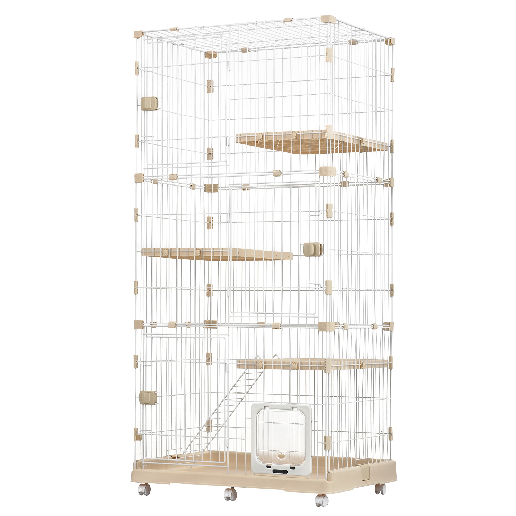 猫 ケージ 収納型 キャットケージ 3段 1段2段可能 キャスター付 キャットハウス Beige PlasticGGSP432 15,191円
